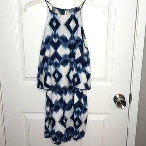 Navy and white patterned romper
